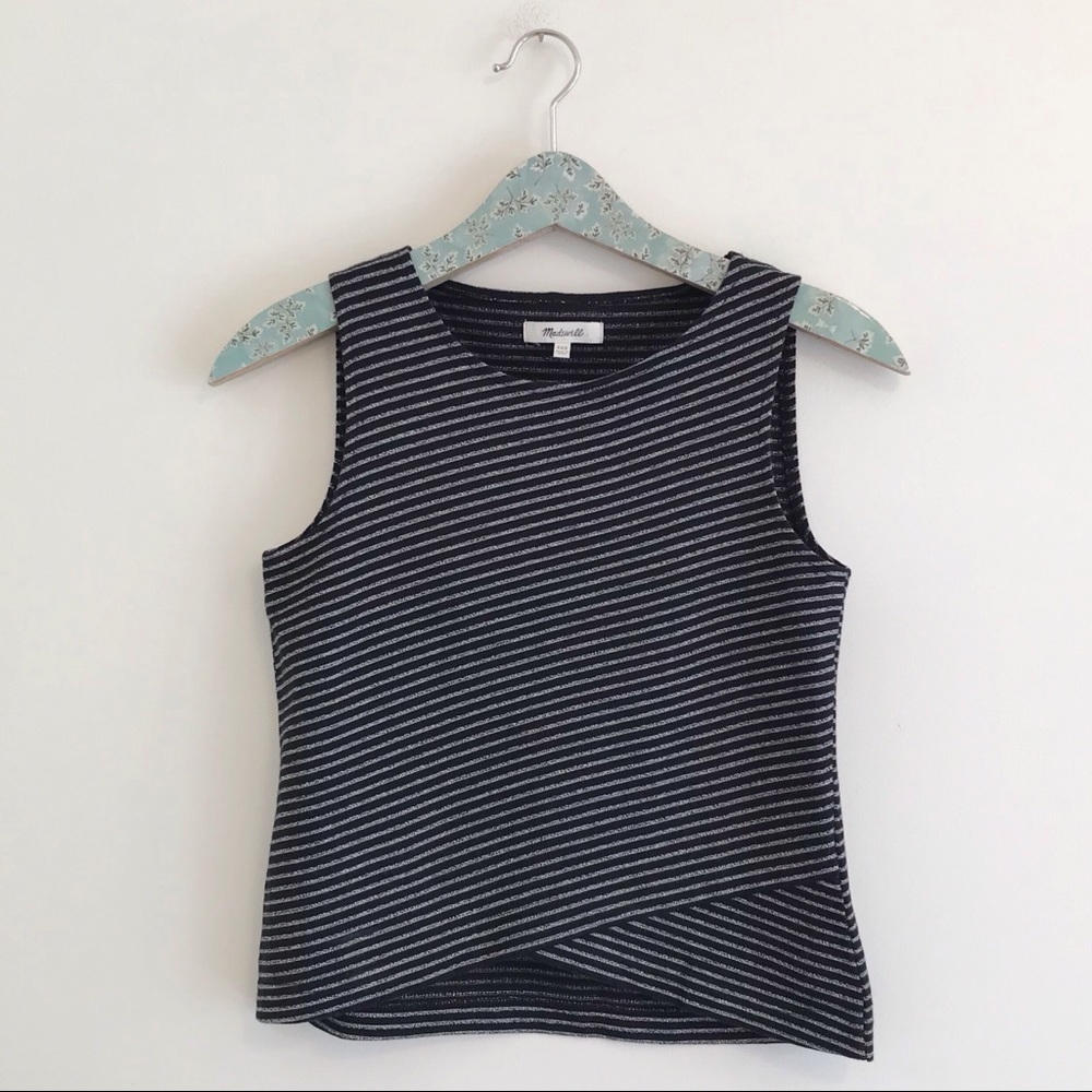 Madewell Striped Crossover Tank Black White